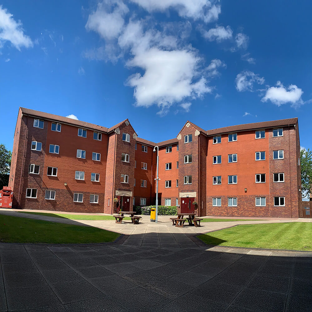 Bolton'daki University of Greater Manchester yurtları, modern tasarımıyla dikkat çekiyor.