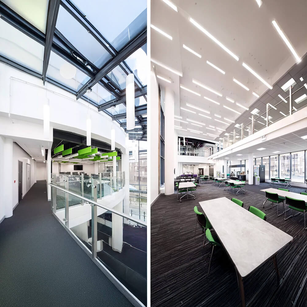 Northumbria Üniversitesi modern iç Mekanı, ferah tasarım ve aydınlatma çözümleri sunuyor